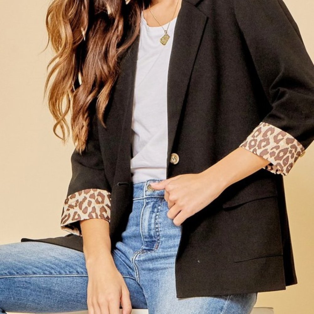 Esme Black Leopard Lined Blazer